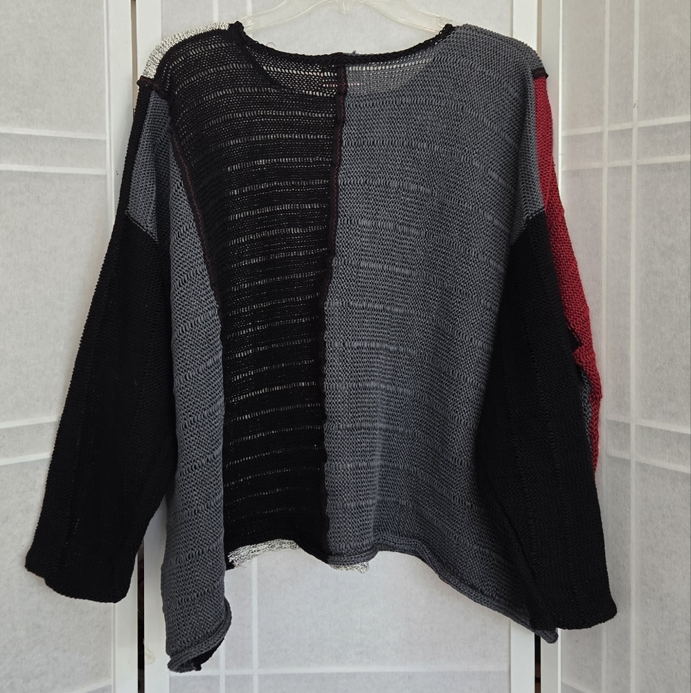 Artisan Patchwork Oversized Sweater - Black, Gray… - image 3